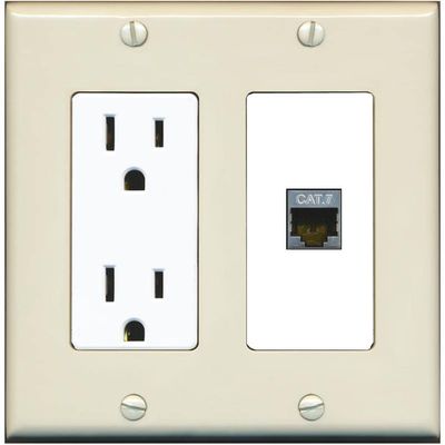 RiteAV 1 Port Cat7 Shielded Ethernet Wall Plate - Outlet [Light-Almond/White]
