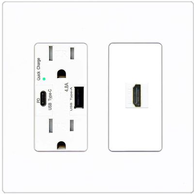 RiteAV HDMI Wall Plate 1 Port - USB A+C Charger [Screwless White]