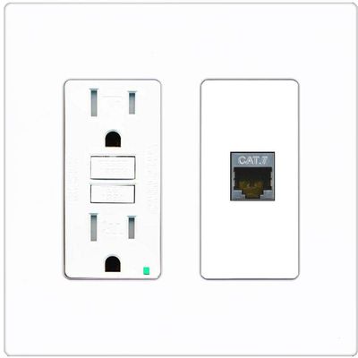 RiteAV 1 Port Cat7 Shielded Ethernet Wall Plate - GFCI [Screwless White]