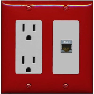 RiteAV 1 Port Cat7 Shielded Ethernet Wall Plate - Outlet [Red/Gray]
