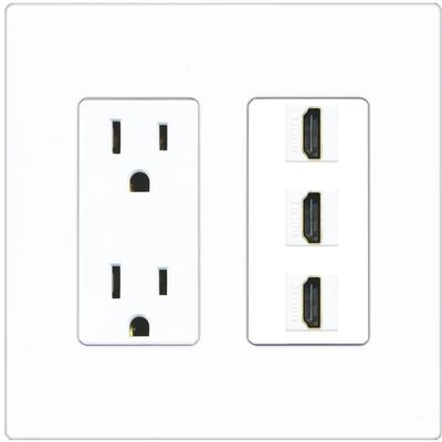 RiteAV 3 Port HDMI Wall Plate - Outlet [Screwless White]