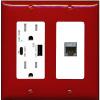 RiteAV 1 Port Cat7 Shielded Ethernet Wall Plate - USB A+C Charger Outlet [Red/White] view 1