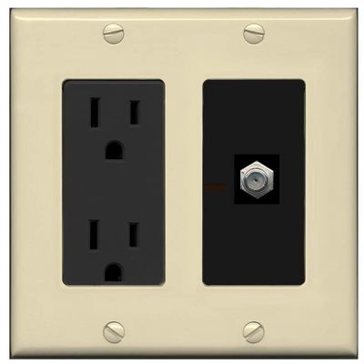 RiteAV 1 Port Coax Cable TV F-Type Wall Plate - Outlet [Ivory/Black]