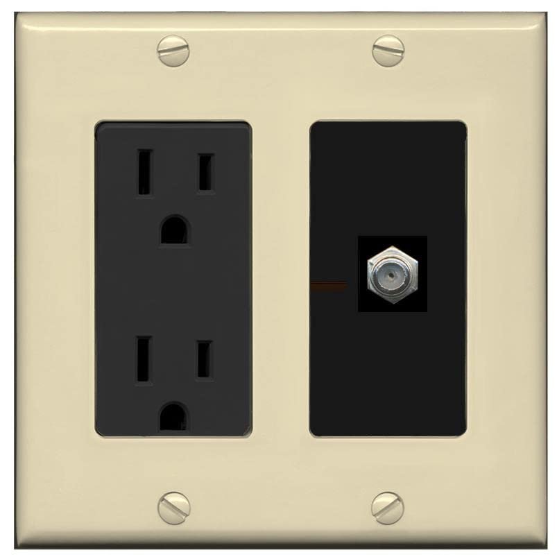 RiteAV 1 Port Coax Cable TV F-Type Wall Plate - Outlet [Ivory/Black]