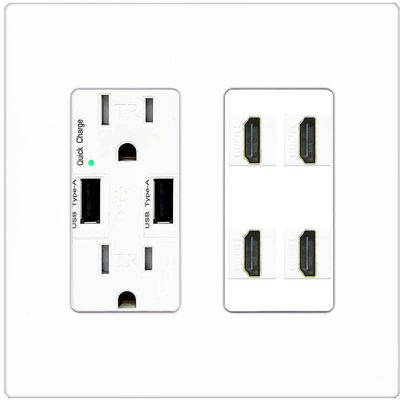 RiteAV 4 Port HDMI Wall Plate - USB Outlet [Screwless White]