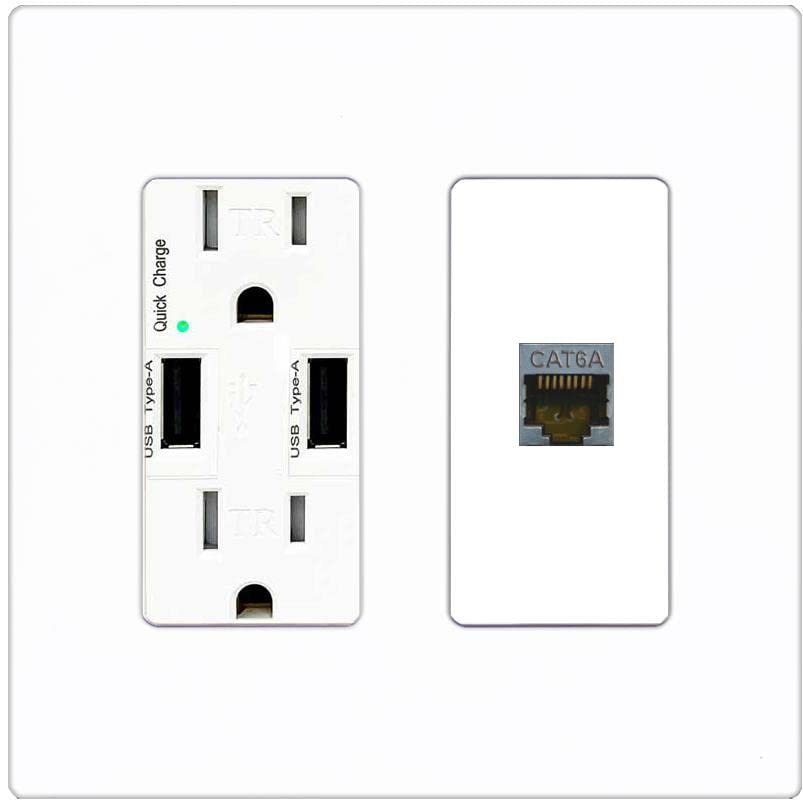 RiteAV 1 Port Cat6A Wall Plate - USB Charger [Screwless White]