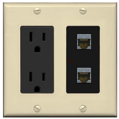 RiteAV 2 Port Cat6A Wall Plate - Outlet [Ivory/Black]