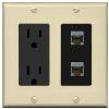 RiteAV 2 Port Cat6A Wall Plate - Outlet [Ivory/Black] view 1