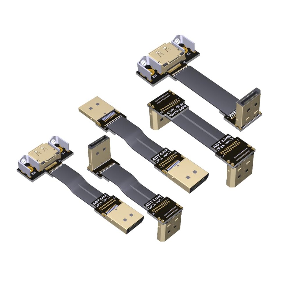ADT-Link DisplayPort to DisplayPort Cable 90 Degree Up/Down Angled Connector Adapter Cord FPC FPV Flat DP Cable (50cm, P1A-P2B(Male-Male))