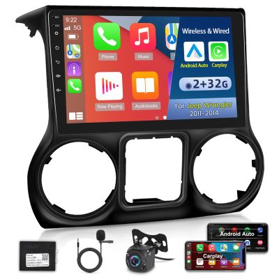 for Jeep Wrangler 2011-2014 with Wireless Apple Carplay and Android Auto, 2+64G 10.1 Inch Touchscreen Android Car Radio, DSP/Multiple UI/GPS/WiFi + AHD Backup Camera