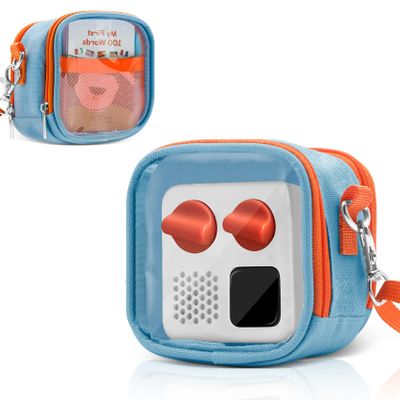 Sun3drucker Transparent Carrying Case for YOTO Mini - Audio Music Players, Portable Storage Small Bag Compatible with Yoto Mini and Cards, Organizer with Hand Strap and Adjustable Shoulder Strap Blue