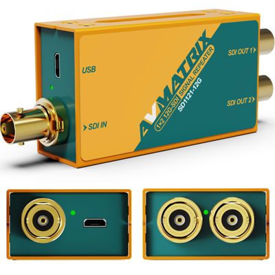 AVMATRIX SD1121-12G 1 x 2 12G-SDI Splitter 12 Distribution Amplifier, 12G/ 3G/ HD/SD Supported SDI Formats, Re-clocking, Equalization, Signal Retiming 1080p @60hz