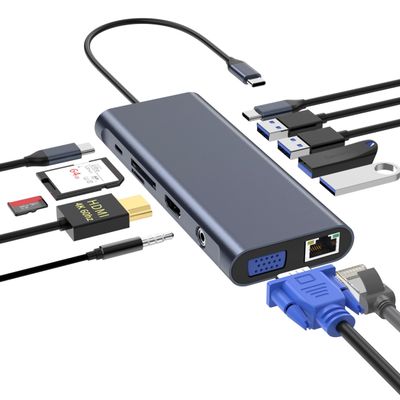 USB C Docking Station Hub (12 -in-1) with 4K 60HZ HDMI, Ethernet, VGA,Audio, USB3.0 TF/SD Dongle Docking Station Compatible for MacBook iPad Pro Dell Hp Lenovo