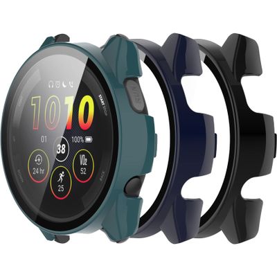 Protective Case Compatible with Garmin Forerunner 265 Screen Protector Anti Drop Hard PC Full Cover Tempered Glass Protector Cases for Forerunner 265 Watch, Black/Green/Blue