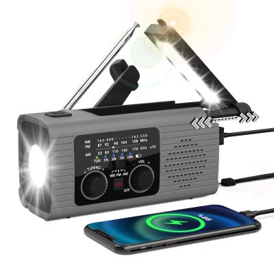 NITIGO Emergency Radio 4000mAh Solar Hand Crank AM/FM/NOAA Portable Weather Radio with Phone Charger, LED Flashlight, Reading Lamp, SOS Alarm, Headphone Jack for Indoor Outdoor Emergency, USB Charged