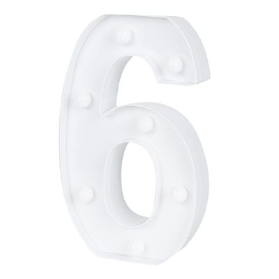 Restaurantware Illumify 7.1 x 1.2 x 8.7 Inch Light Up Number 1 Durable Marquee LED Light - Number 6 Touchproof White Plastic Party Light Keyhole Slot For Parties Weddings Or Special Events