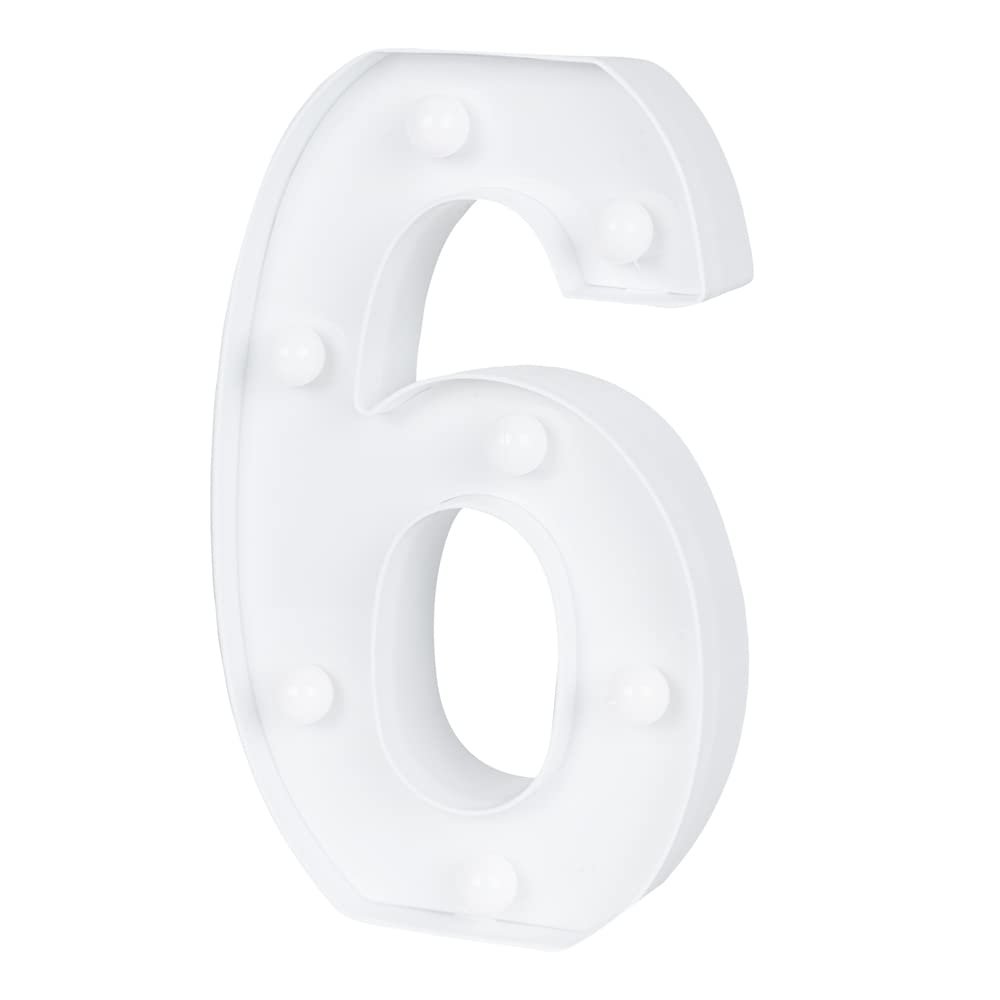 Restaurantware Illumify 7.1 x 1.2 x 8.7 Inch Light Up Number 1 Durable Marquee LED Light - Number 6 Touchproof White Plastic Party Light Keyhole Slot For Parties Weddings Or Special Events