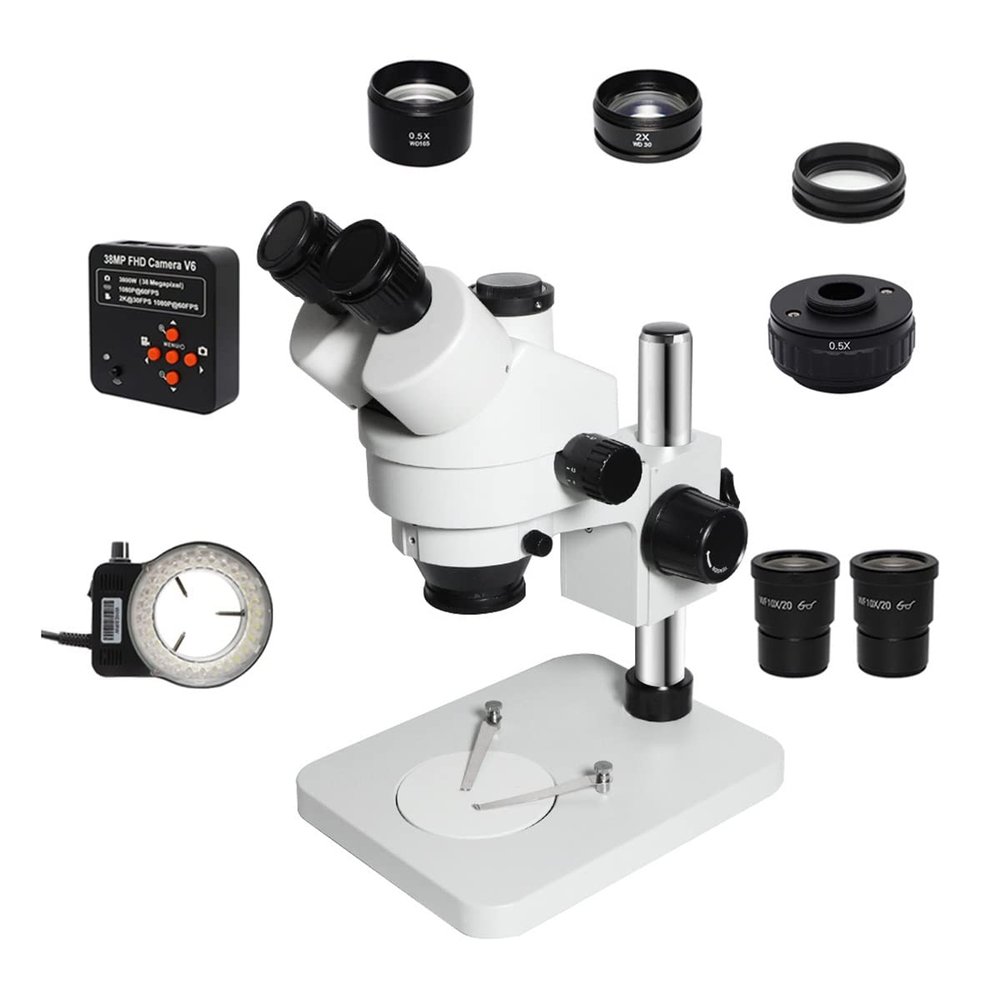 3.5X-90X Trinocular Stereo Zoom Microscope Simul-Focal Industrial Digital Microscope Set for PCB Soldering Repair (Color : 38MP add 0.5X Cmount)