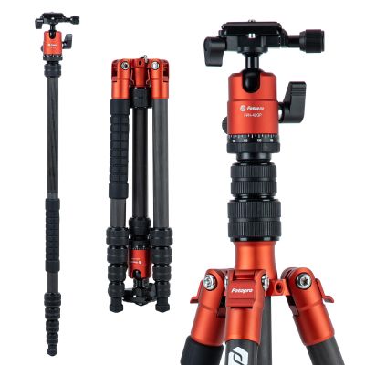 Fotopro 62" Carbon Fiber Travel Tripod, Lightweight Compact Camera Tripod with Ball Head, Detachable Monopod with Arca-Swiss Release Plate and Bag, Load up to 8KG/17.63lbs, Weighs only 2lb. Orange