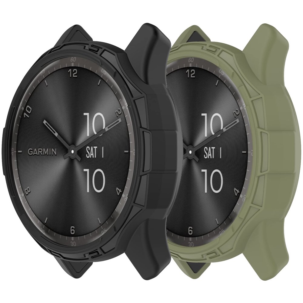 Protector Case Compatible with Garmin Vivomove Trend Watch, Soft TPU Shock-Proof Anti-Scratch Bumper Protective Shell for Garmin Vivomove Trend Case Cover Smartwatch Accessories(Black&ArmyGreen)