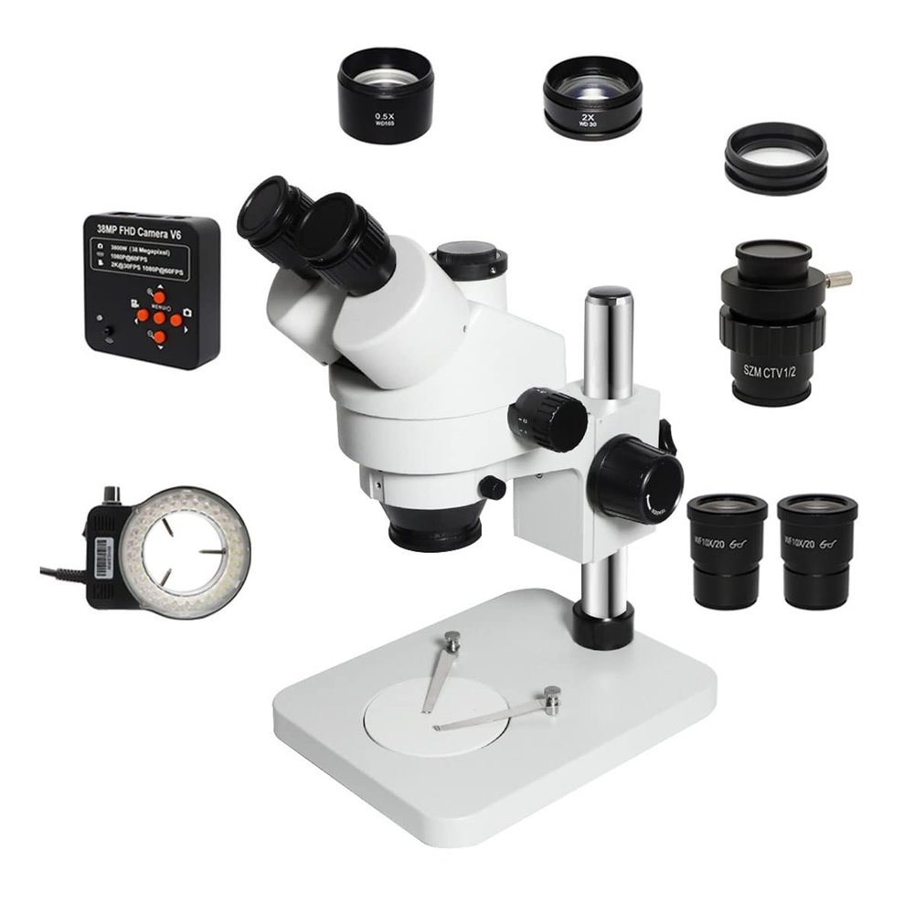 3.5X-90X Trinocular Stereo Zoom Microscope Simul-Focal Industrial Digital Microscope Set for PCB Soldering Repair (Color : 38MP add CTV 0.5X)