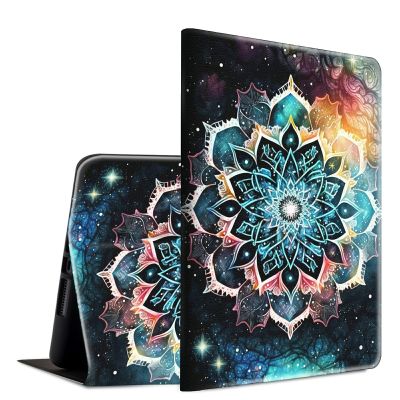 BFSEROBJ Case for Kindle Fire HD 10 Tablet 10.1" 7th/9th Generation 2017/2019 Release Lightweight Smart Case PU Leather Adjustable Stand Protective Cover with Auto Wake/Sleep - Galaxy Colorful Floral