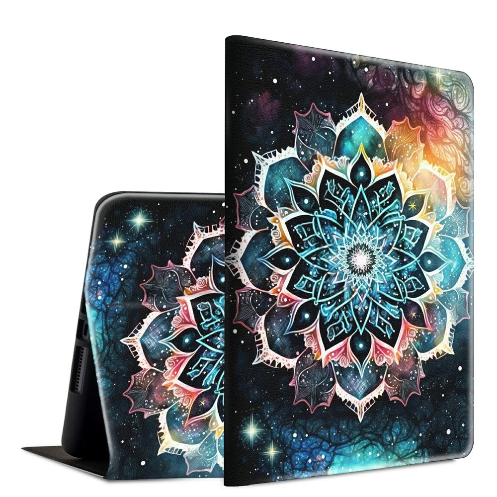 BFSEROBJ Case for Kindle Fire HD 10 Tablet 10.1" 7th/9th Generation 2017/2019 Release Lightweight Smart Case PU Leather Adjustable Stand Protective Cover with Auto Wake/Sleep - Galaxy Colorful Floral