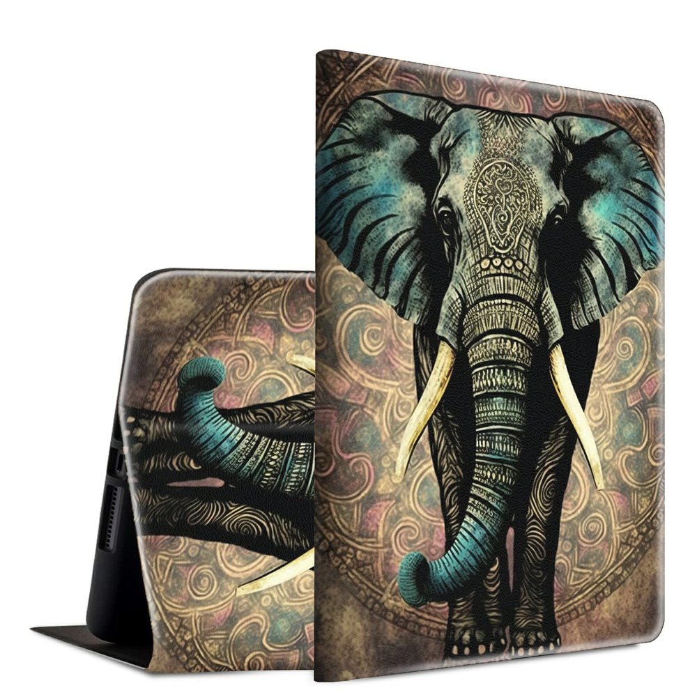BFSEROBJ Case for Kindle Fire HD 10 Tablet 10.1" 7th/9th Generation 2017/2019 Release Lightweight Smart Case PU Leather Adjustable Stand Protective Cover with Auto Wake/Sleep - Cute Elephant