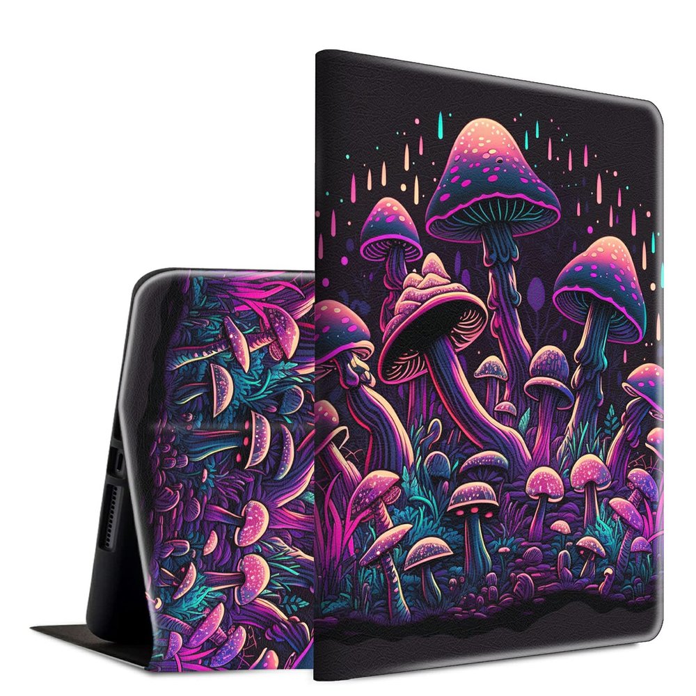 BFSEROBJ Case for Kindle Fire HD 10 Tablet 10.1" 7th/9th Generation 2017/2019 Release Lightweight Smart Case PU Leather Adjustable Stand Protective Cover with Auto Wake/Sleep - Mushrooms