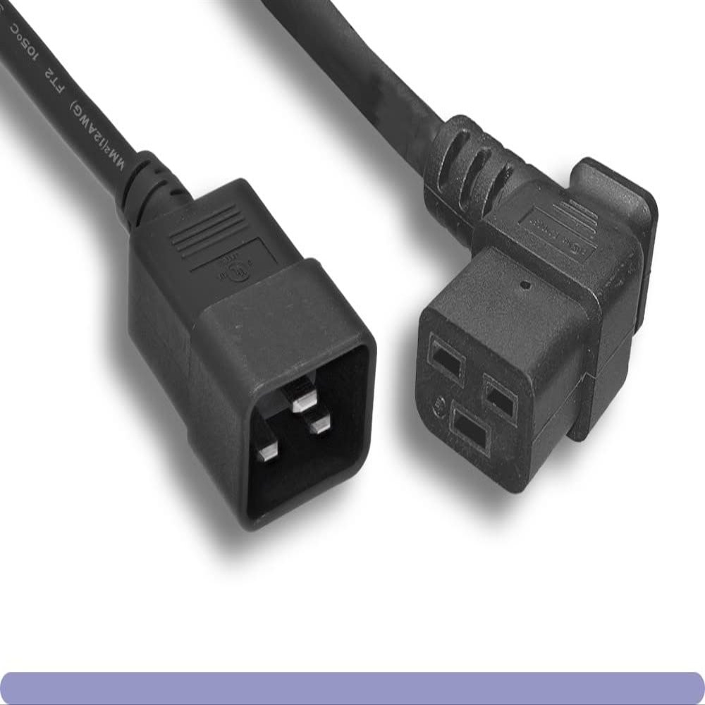 RiteAV - Heavy Duty 12 AWG Black Color Left Angled C19 / C20 Universal Jumper Power Cord (Black (10ft) 3 Meter)