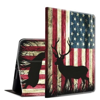 BFSEROBJ Case for Kindle Fire HD 10 Tablet 10.1" 7th/9th Generation 2017/2019 Release Lightweight Smart Case PU Leather Adjustable Stand Protective Cover with Auto Wake/Sleep - American Flag Deer