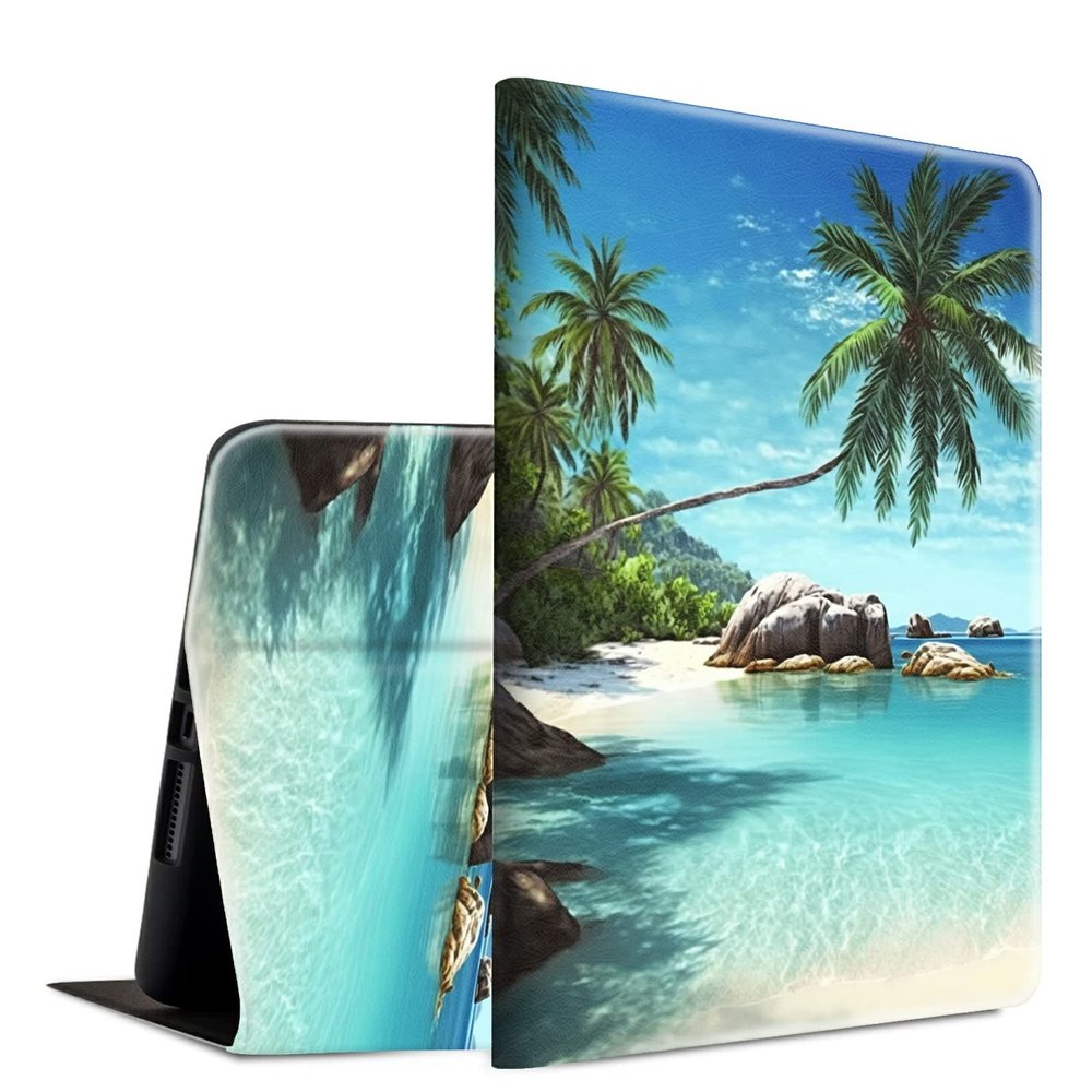 BFSEROBJ Case for 6.8" Kindle Paperwhite 11th Generation 2021 and Kindle Paperwhite Signature Edition Smart Case Adjustable Stand Protective Cover with Auto Wake/Sleep - Tropical Palm Sea Beach