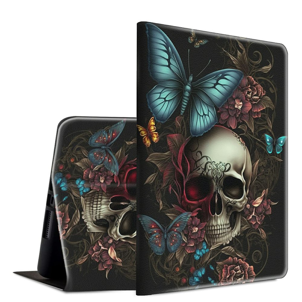 BFSEROBJ Case for 6.8" Kindle Paperwhite 11th Generation 2021 and Kindle Paperwhite Signature Edition Lightweight Smart Case Adjustable Stand Protective Cover with Auto Wake/Sleep,Blue Butterfly Skull