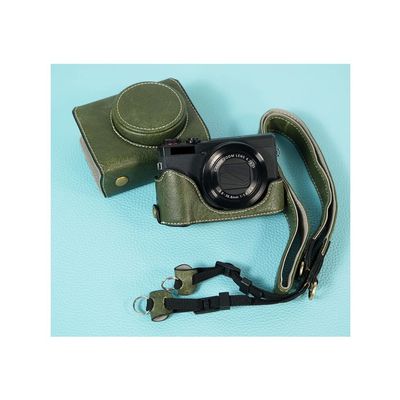 Camera Case Protective Green PU Leather Full Body Front Cover with Half Body Cover Base Case For Canon Powershot G7X Mark III Camera
