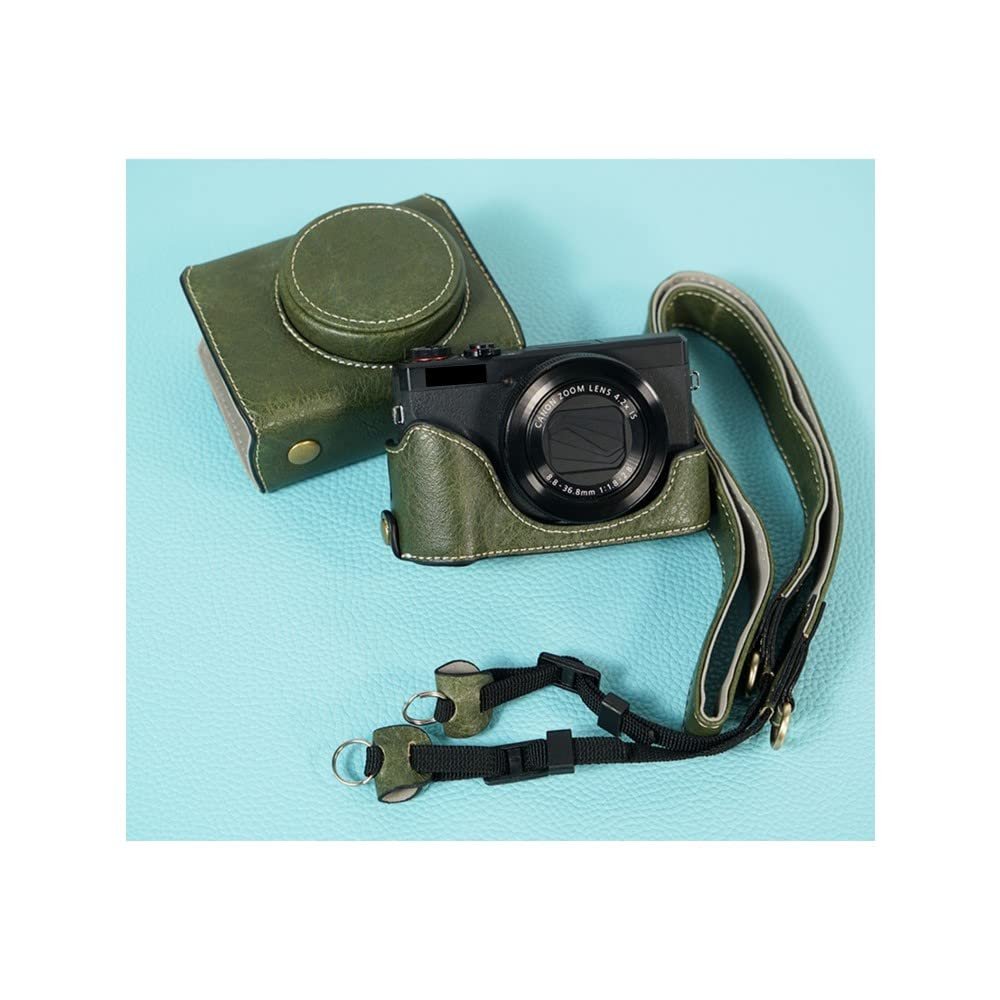 Camera Case Protective Green PU Leather Full Body Front Cover with Half Body Cover Base Case For Canon Powershot G7X Mark III Camera