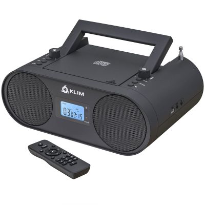 Klim Boombox B4 CD Player Portable Audio System - AM/FM Radio with CD Player MP3 Bluetooth AUX USB, Rechargeable, Remote Control, Autosleep Digital EQ (Renewed)