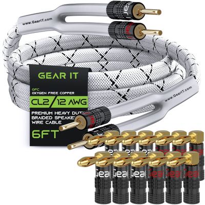 GEARit 6ft 12 AWG Y Speaker Wire & 12 Rt Angle Banana Plug