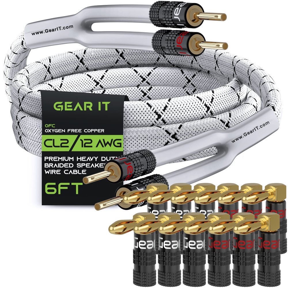 GEARit 6ft 12 AWG Y Speaker Wire & 12 Rt Angle Banana Plug