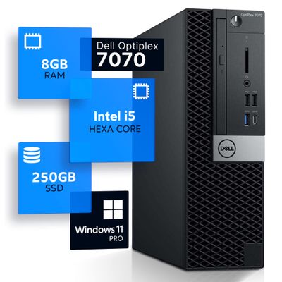 Dell Optiplex 7070 Desktop Computer | Hexa Core Intel i5 (3.2) | 8GB DDR4 RAM | 250GB SSD Solid State | Windows 11 Professional | Home or Office PC, Black (Renewed)