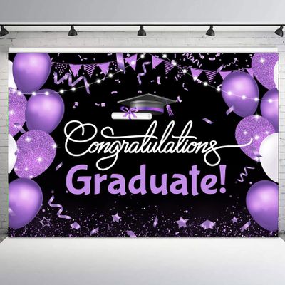 10x8ft Graduation Backdrop for Photoshoot Black and Purple Balloon Congratulations Graduate Class of 2025 Congrats Grad Party Photography Background Celebration Prom Party Backdrop Photo Booth Props