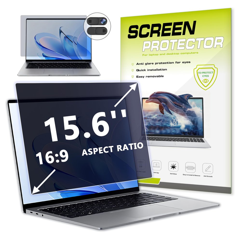 15.6 Inch Laptop Privacy Screen Protector for 16:9 Aspect laptop15.6" Anti Glare Blue Light Filter Security Shield Compatible with Lenovo Hp Dell Acer Asus Thinkpad Envy Xps with Camera Cover