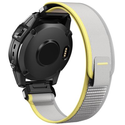 ANCOOL for Garmin Fenix 7/Fenix 6/Fenix 5 Band 22mm Quickfit Nylon Watch Bands Replacement for Fenix 7 Pro/Fenix 6 Pro/Fenix 5 Plus/Forerunner 935/945/955/Instinct 2(Yellow/White)