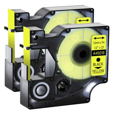GREENCYCLE Label Maker Tape 45018 S0720580 Compatible for DYMO D1 1/2" (12mm) x 23ft (7m) for LabelManager 210D 220P 260P 160 280 420P 350 360D 450 COLORPOP LMPnP LP250 (Black Print on Yellow, 2 Pack)