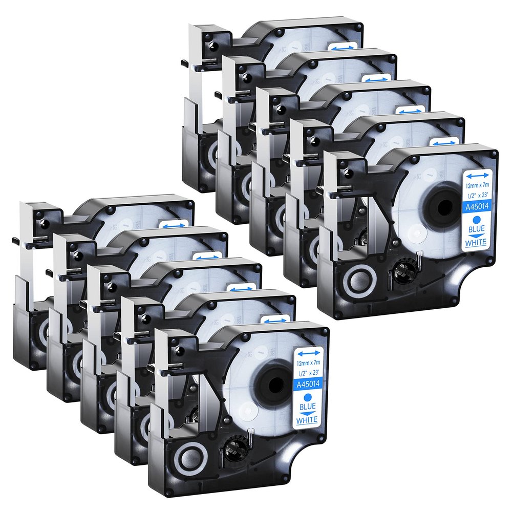 GREENCYCLE Label Maker Tape 45014 S0720540 Compatible for DYMO D1 1/2" (12mm) x 23ft (7m) for LabelManager 210D 220P 260P 160 280 420P 350 360D 450 COLORPOP LMPnP LP250 (Blue Print on White, 10 Pack)
