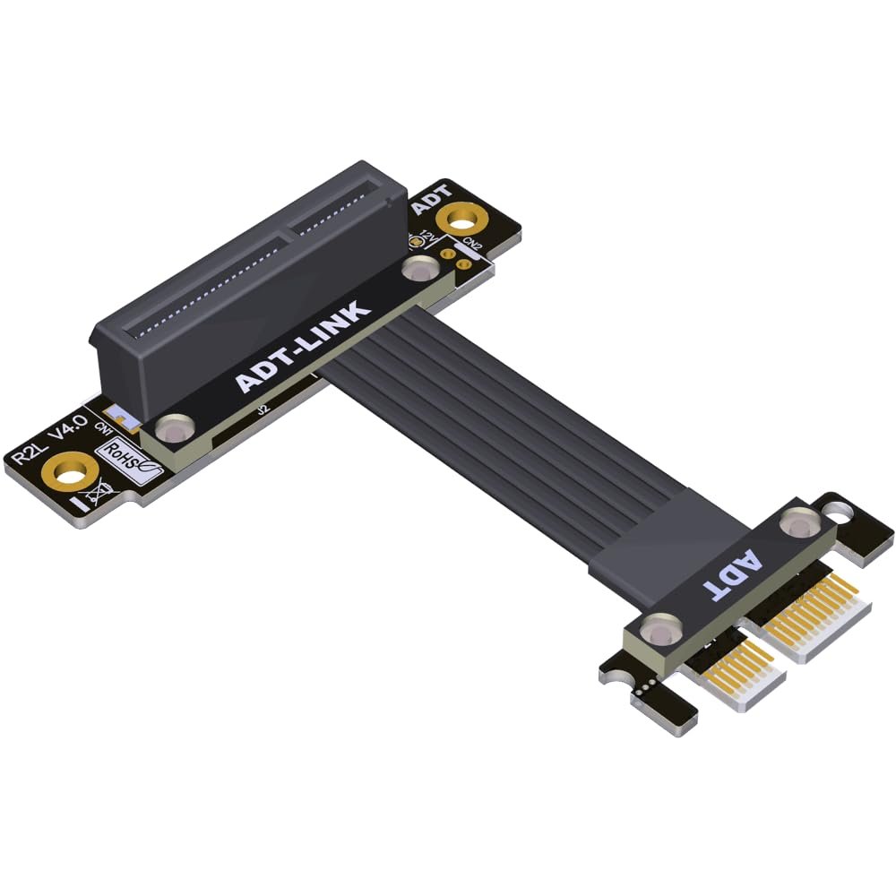 ADT-Link PCI Express 4.0/3.0 X1 to X4 Riser Vertical for PCIe X4 NVMe SSD, LAN, USB Cards,Extension (25cm, R12SL 4.0)