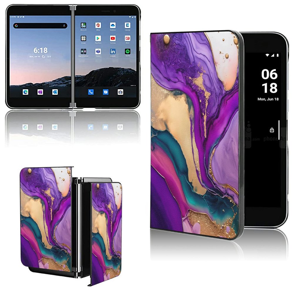 AIRWEE Case for Microsoft Surface Duo Case,Surface Duo Leather Case 2020, Ultra Slim Hard PC Back Case Protective Fold Cover Case for Microsoft Surface Duo,Elegant Marble