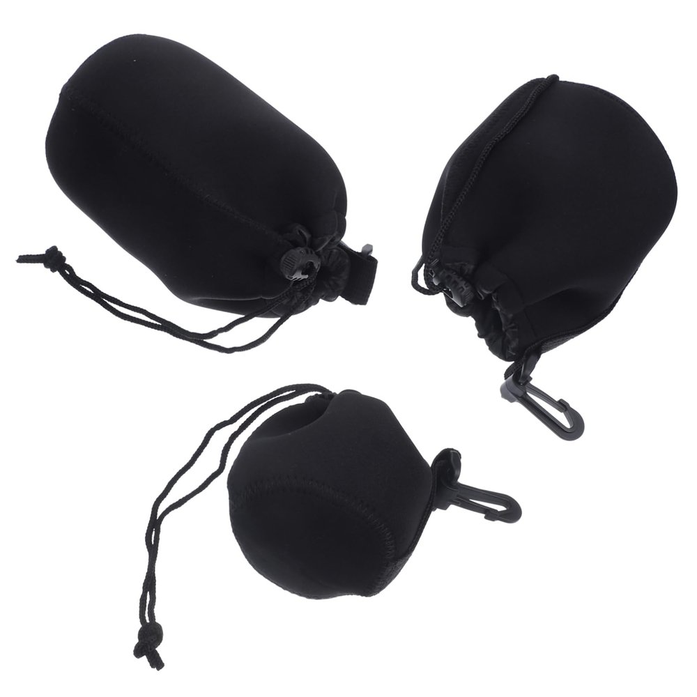 SUPVOX 3pcs Camera Lens Bags Drawstring Pouch Neoprene Case Lens Storage Outdoor Use