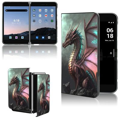 AIRWEE Case for Microsoft Surface Duo Case,Surface Duo Leather Case 2020, Ultra Slim Hard PC Back Case Protective Fold Cover Case for Microsoft Surface Duo,Animal Dragon