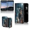 AIRWEE Case for Microsoft Surface Duo Case,Surface Duo Leather Case 2020, Ultra Slim Hard PC Back Case Protective Fold Cover Case for Microsoft Surface Duo,Two Wolves in Moon view 1
