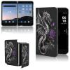 AIRWEE Case for Microsoft Surface Duo Case,Surface Duo Leather Case 2020, Ultra Slim Hard PC Back Case Protective Fold Cover Case for Microsoft Surface Duo,Dragon with Purple Rose view 1